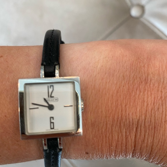 Coach black leather, square-faced delicate ladies watch. - Picture 2 of 6